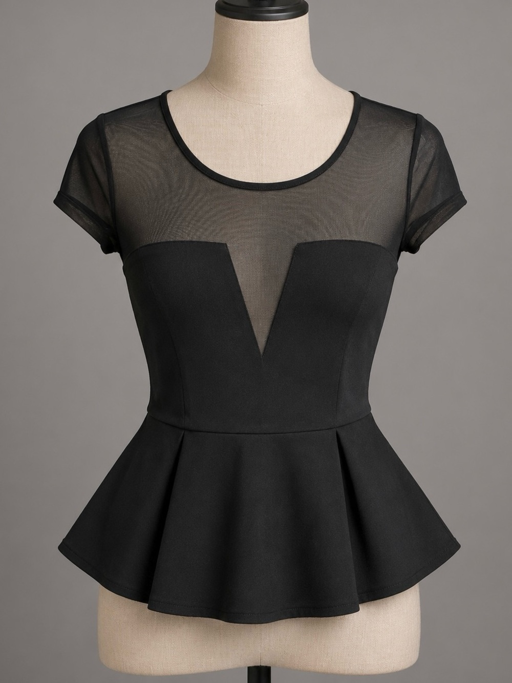 Vintage Steampunk Black Mesh See Through Peplum Dressy Shirt Top sz Small